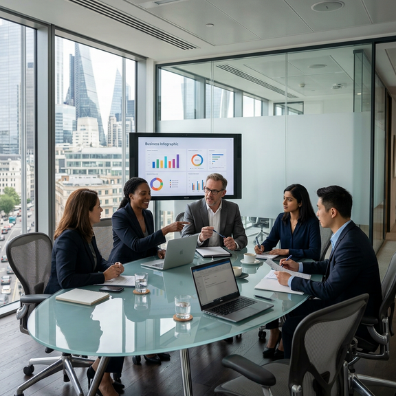 Executive team discussing strategic solutions